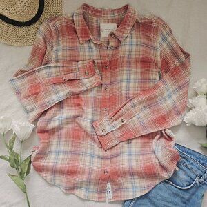 Lucky Brand Plaid Button Down Shirt – Rust / Cream Plaid – Cotton